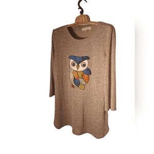 Cactus + Pearl Calico Patchwork Owl Pullover Top Ladies Small NWT Whimsical Fun